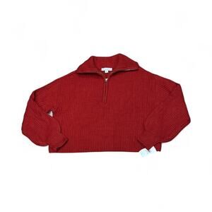 NWT And Now This XS Red 1/4 zip Pullover Acrylic Sweater ribbed knit Oversized